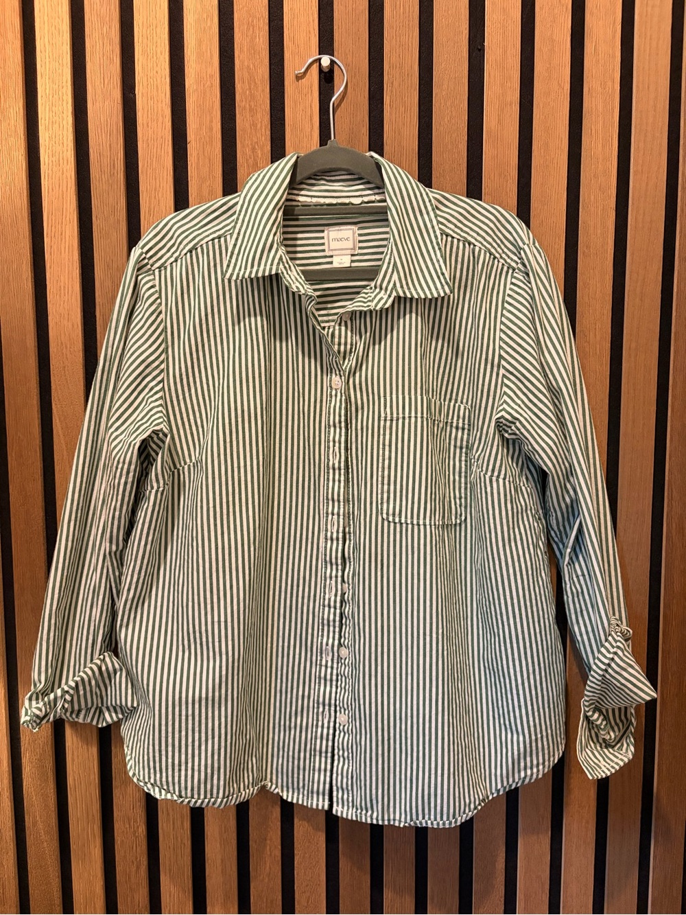 Maeve Green and White Striped Button-Down Shirt